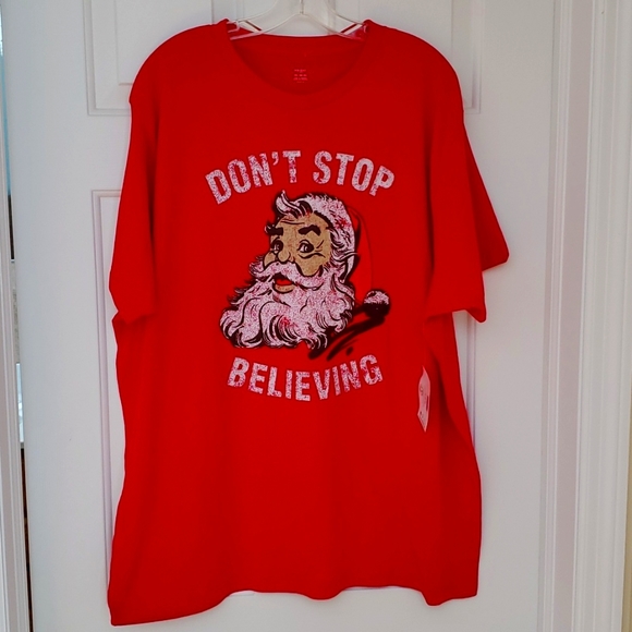 None Other - NWT "Don't Stop Believing" 2XL Santa Unisex Tee Shirt